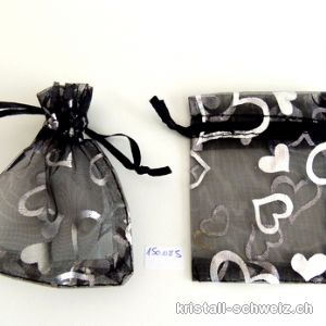 Organza Beutel schwarz und Silber Herzen. Ca. 8 x 7 cm.