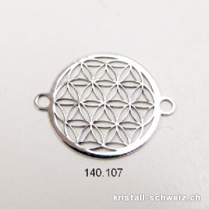 Zwischenteil Blume des Lebens aus 925er Silber RHODINIERT, 2 Ösen 