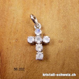  Anhänger kleine KREUZ Mondstein Regenbogen aus 925 Silber