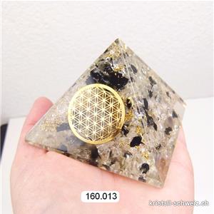 Pyramid Orgonit - Orgon 7 cm, Bergkristall, Turmalin schwarz, Blume des Lebens