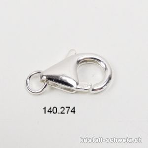 Verschluss Karabiner 14,5 x 8 mm, Ring offen 5 mm / 925 Silber