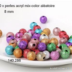 10 x Perlen Kunststoff diamantiert 8 mm. Mix-Farben