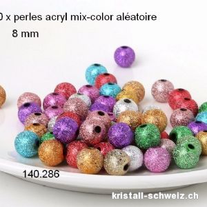 10 x Perlen Kunststoff diamantiert 8 mm. Mix-Farben