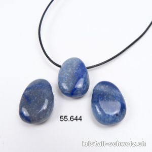 Blauquarz - Quarz blau 2,5-3 cm gebohrt mit Lederband