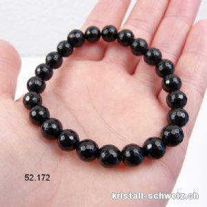 Armband Turmalin schwarz FACETTIERT 8 mm, elastisch 18,5 cm