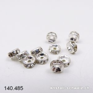 Zwischenteil Rondelle mit Strass, Metall versilbert 6 mm