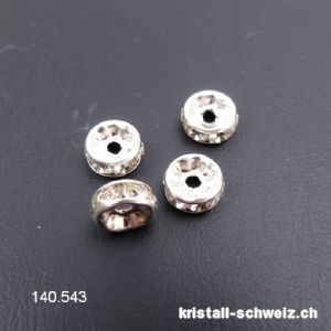 Zwischenteil Rondelle mit Strass, Metall versilbert 7 mm