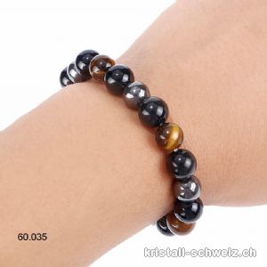 Armband Tigerauge-Hämatit-Obsidian 10 mm/19-19,5 cm