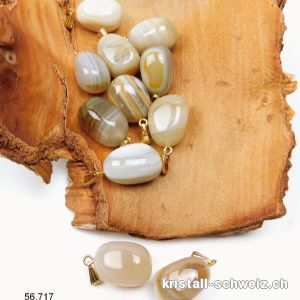Anhänger Achat natur grau-beige gebändert mit Metallöse vergoldet. 