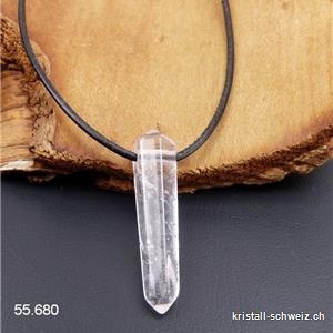 Bergkristall Doppelender gebohrt 3,5 cm mit Lederband. SONDERANGEBOT