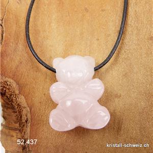 Halskette Bär Rosenquarz hell gebohrt mit Lederband zu binden