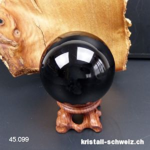 Kugel Obsidian schwarz 7 cm, teilw. Silber