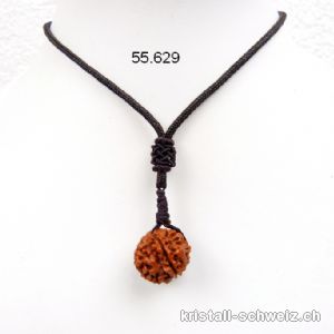 Rudraksha 15-17 mm, gebohrt mit verstellbarer Stoffkordel