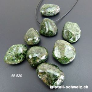Chromdiopsid gebohrt mit Lederband zum binden. Gösse XL