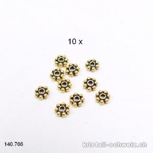 Batch 10 Stk. Ethno Blumen 4 mm, Zwischenteil 925er Silber vergoldet