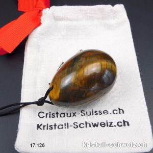 1 Ei YONI Tigerauge - Tigereisen 4,5 x 3 cm. Grösse L. GEBOHRT