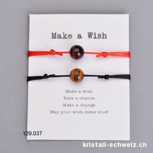 2 Armbänder - MAKE A WISH - Tigerauge braun-gold und rot. SONDERANGEBOT