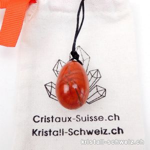 1 Ei YONI Jaspis rot breckzie 3 x 2 cm. Grösse S. Gebohrt