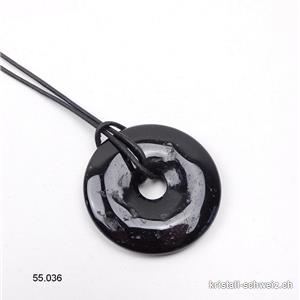 Halkette Donut Turmalin schwarz - Schörl 4 cm mit Lederband zum binden