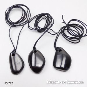 Schungit 2,6 - 3 cm gebohrt mit Stoffband