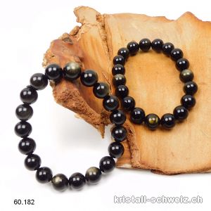 Armband Obsidian gold 10 mm, elastisch 18,5 - 19 cm