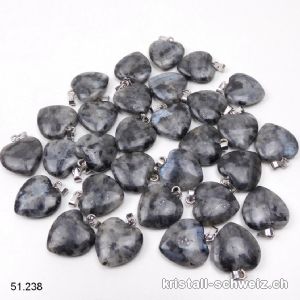 Anhänger Labradorit grau - Larvikit, Herz 2 cm mit Metallöse