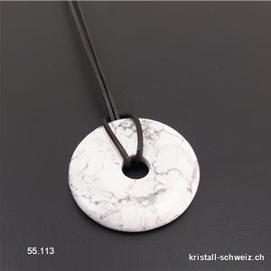 Halskette Magnesit - weißes Howlith Donut 4 cm mit schwarzer Lederband