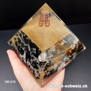 Pyramid Orgonit  XXL Turmalin schwarz, Selenit, Triskell 12,5 x H. 10,5 cm