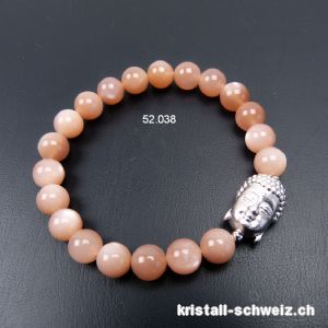 Armband Mondstein orange AA 8 mm mit BUDDHA aus 925 Silber, 18 - 18,5 cm. Gr. M