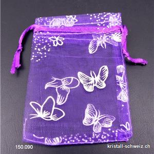 Organza Beutel violet m. Schmetterlinge versilbert, ca. 6,5 - 7 x 8,5 cm