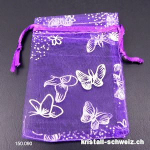 Organza Beutel violet m. Schmetterlinge versilbert, ca. 6,5 - 7 x 8,5 cm