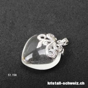 Anhänger Bergkristall Herz bauchig 2,5 cm, 925 Silber