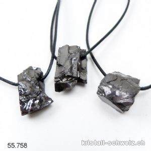 Schungit roh - Edelschungit 2,2 à 2,8 cm, gebohrt mit Lederband zum binden