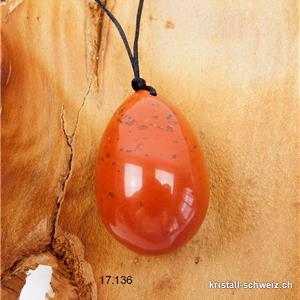 1 Ei YONI Jaspis rot mit Hämatit  4,5 x 3 cm. Grösse L . GEBOHRT