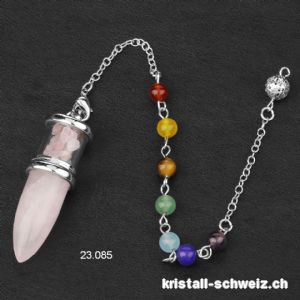 Pendel Rosenquarz ca. 5 cm mit abnehmbarer Chakra-Kette