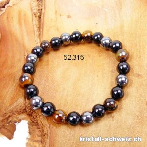 Armband Tigerauge - Hämatit - Obsidian 8 mm / 21,5 cm. Grösse L