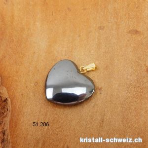 Anhänger Hämatit Herz 2 cm mit Metallöse vergoldet