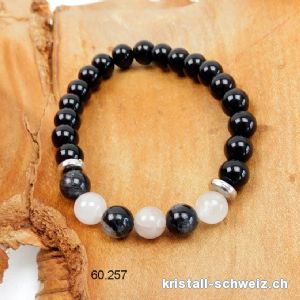 Armband Turmalin-Quarz und schwarzer Achat 8 mm, elastisch 19 cm