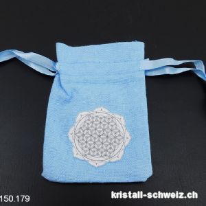 Baumwoll-Beutel blau Mandala - Blume des Lebens, ca. 10 x 6,5 cm