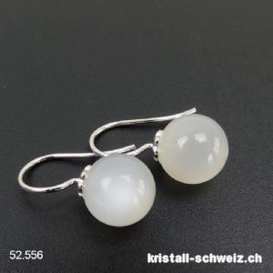 Ohrhänger Mondstein Kugel 10 mm aus 925 Silber rhodiniert