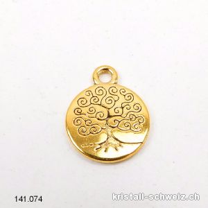 Charm Baum des Lebens aus Metall vergoldet. Durch. 1,5 cm