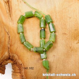 Halb-Strang Kanada Jade, Röhrchen facettiert 8 - 10 x 5 - 6 mm / 19 cm, 16 Stücke. SONDERANGEBOT