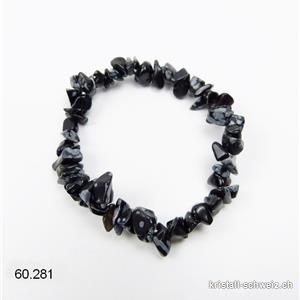 Armband Splitter Obsidian Schneeflocken, elastisch 18 cm. Grösse M. SONDERANGEBOT