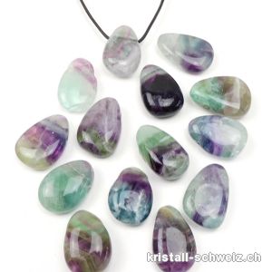 Fluorit Regenbogen 2,7 - 3 cm, gebohrt mit Lederband. SONDERANGEBOT