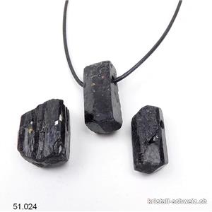 Turmalin schwarz roh - Schörl Kristall  2 - 3 cm, gebohrt mit Lederband