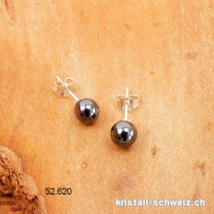 Ohrstecker Hämatit, Kugel 6 mm an 925 Silber