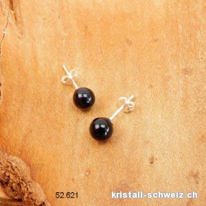 Ohrstecker Onyx schwarz, Kugel 6 mm an 925 Silber