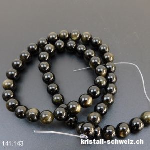 Strang Obsidian Gold - gerauchert 8 mm / 38 cm, ca. 46 Kugeln. SONDERANGEBOT