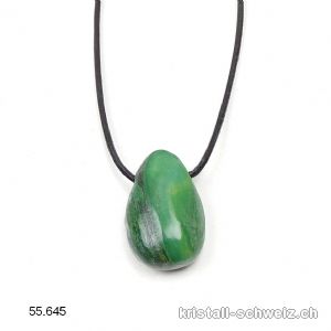 Prasem - Afrika Jade 3 cm, gebohrt mit Lederband. SONDERANGEBOT