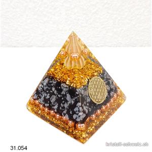 Pyramid Orgonit - Orgon Basis 6 cm, Schneeflocken Obsidian und BLUME des Lebens